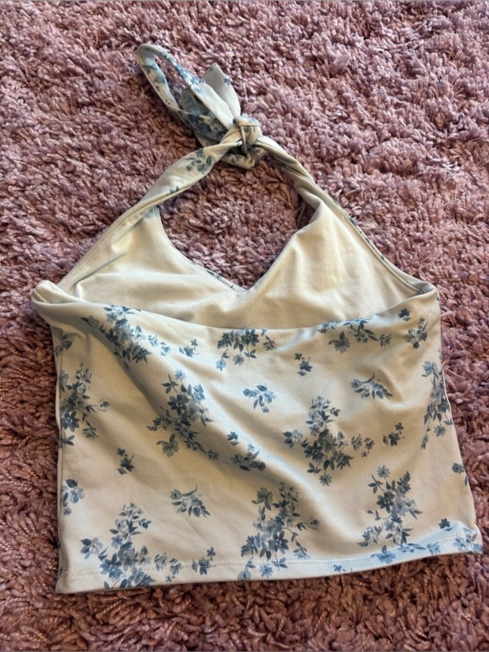Blue Floral Halter Crop Top - Picture 2 of 2